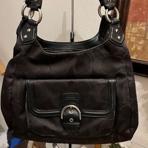 Coach Campbell Black Signature Metallic Hobo Bag. Silver Hardware. NWOT